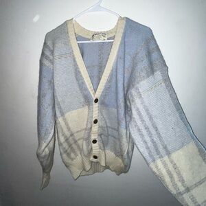 The Baggy Shag Women’s light Blue and Cream Cardigan Sweater